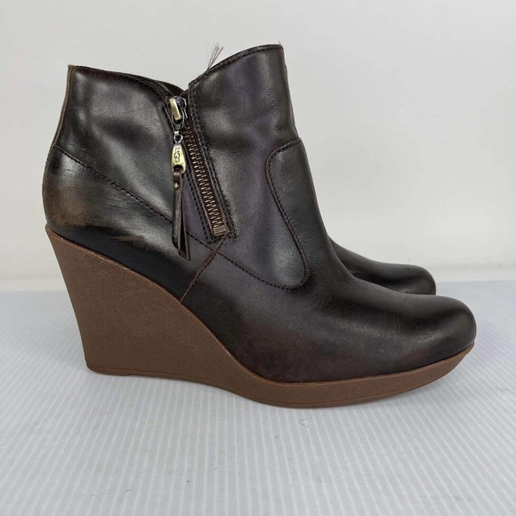 UGG Australia Women's Meredith Brown Wedge double Zip Bootie US 10 Ankle boot - Picture 5 of 10